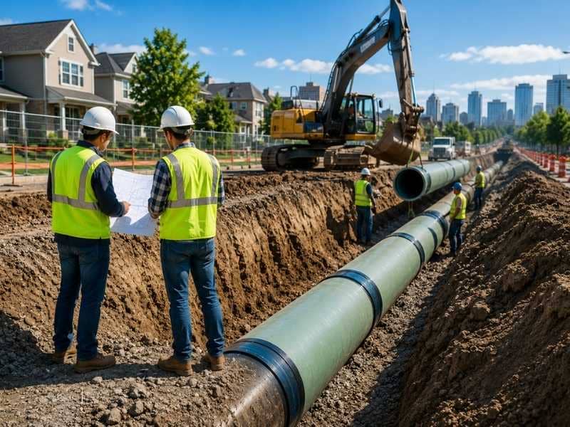 Pipeline engineering projects upgrading a large municipal water pipeline to increase system capacity for future community growth.
